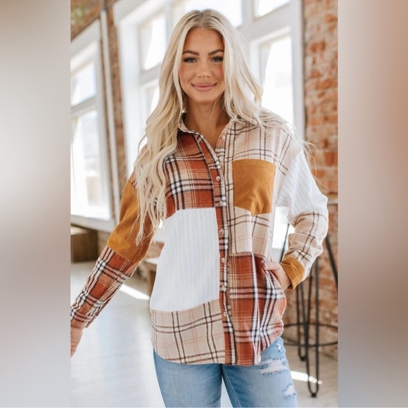 Polagram Tops - Polagram Multicolor Plaid Patchwork Shacket